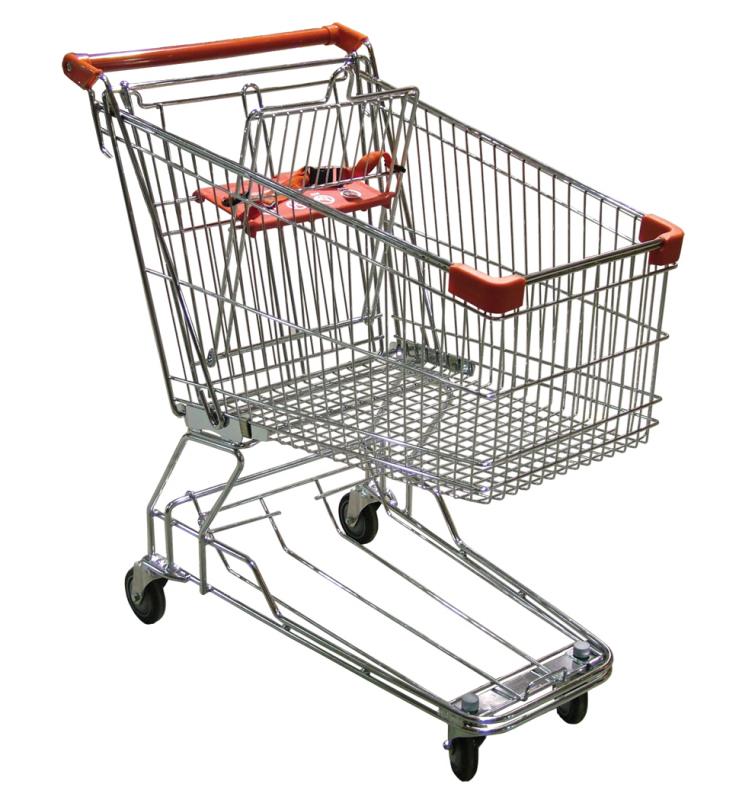 Shopping Cart with Zinc/Chrome Finish and Red Plastic Handles